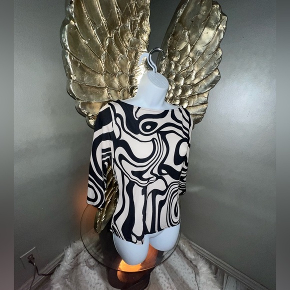 KAREN MILLEN Printed Mono Slash Artful Abstract Jersey Top, size 10 - Picture 4 of 13